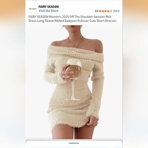 Women's Off-Shoulder Cream Sweater Dress Small